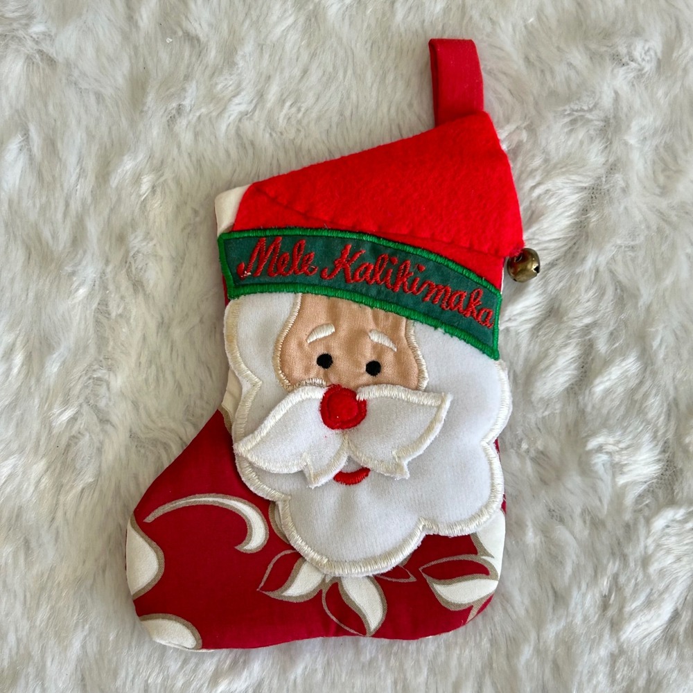 Hawaiian Mini Christmas Stocking Mele Kalikimaka Santa